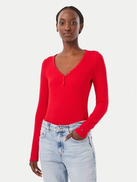 Tommy Jeans Bluzka DW0DW23259 Czerwony Slim Fit. Czerwone bluzki Tommy Jeans, m, bez wzorów, z jeansu, bez kołnierzyka, bez ramiączek. Za 189.99 zł.