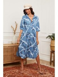 Joséfine Lniana sukienka w kolorze niebieskim rozmiar: XXL. Niebieskie sukienki Joséfine, na co dzień, xxl, bez wzorów, ze lnu, bez kołnierzyka, bez ramiączek, maxi, proste. Za 195.99 zł.