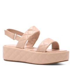 Sandały DeeZee. Brązowe sandały DeeZee, bez wzorów, bez obcasa, na koturnie, bez zapięcia. Za 129.99 zł.