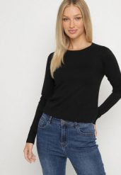 Czarny Klasyczny Sweter z Wiskozą Oleva. Czarne swetry Born2be, m, bez wzorów, z jeansu, bez ramiączek. Za 49.99 zł.