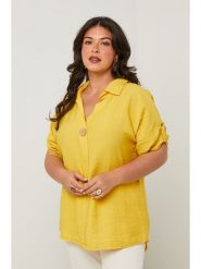 Curvy Lady Bluzka w kolorze żółtym rozmiar: 48/50. Żółte bluzki Curvy Lady, bez wzorów, klasyczne, bez kołnierzyka, bez ramiączek. Za 128.25 zł.