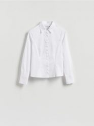 Koszula slim fit - biały. Białe koszule Reserved, l, bez wzorów, z bawełny, bez kołnierzyka, bez ramiączek. Za 89.99 zł.