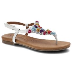 Białe Sandały Tamaris Wygodne Skórzane Buty. Białe sandały Tamaris, w ażurowe wzory, ze skóry, bez obcasa, na płaskiej podeszwie, bez zapięcia. Za 159.00 zł.