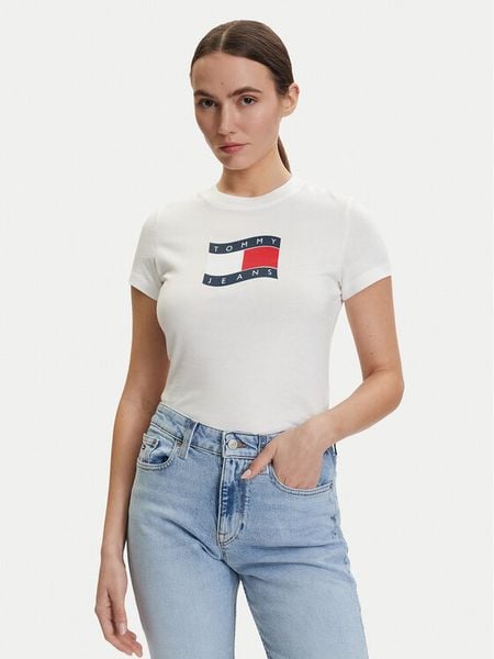 Tommy Jeans T-Shirt DW0DW22781 Écru Regular Fit. Białe t-shirty Tommy Jeans, s, bez wzorów, z bawełny, bez kołnierzyka, bez ramiączek. Za 93.99 zł.