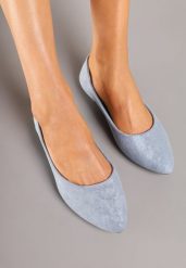 Niebieskie Balerinki w Minimalistycznym Stylu z Imitacji Zamszu Hirlivia. Niebieskie baleriny Born2be, bez wzorów, bez obcasa, na obcasie. Za 49.99 zł.