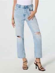 Jeansy mom fit z przetarciami - niebieski. Niebieskie jeansy Sinsay, l, bez wzorów. W wyprzedaży za 32.99 zł.