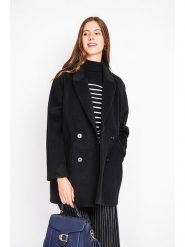 ASSUILI Płaszcz przejściowy w kolorze czarnym rozmiar: 36. Czarne płaszcze Assuili, bez wzorów, z wełny, bez kaptura. Za 413.99 zł.