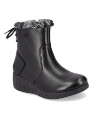 Rieker Botki Y1350-00 Czarny. Czarne botki Rieker, bez wzorów, ze skóry, bez obcasa, na koturnie, bez zapięcia. Za 263.99 zł.