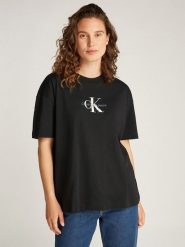 CALVIN KLEIN JEANS Koszulka w kolorze czarnym rozmiar: L. Czarne bluzki Calvin Klein Jeans, l, bez wzorów, z bawełny, bez kołnierzyka, bez ramiączek. Za 96.83 zł.
