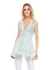 Tantra Bluzka w kolorze niebieskim rozmiar: M. Niebieskie bluzki Tantra, m, bez wzorów, z koronki, bez kołnierzyka, bez ramiączek. Za 105.38 zł.