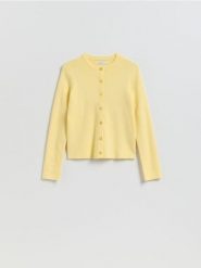 Kardigan z dodatkiem modalu - jasnożółty. Żółte kardigany Reserved, l, bez wzorów, z dzianiny. Za 119.99 zł.