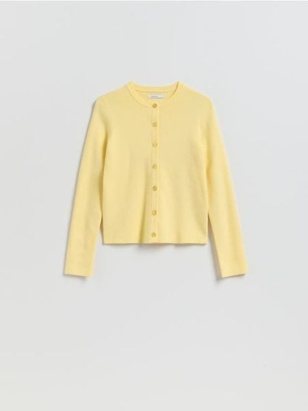 Kardigan z dodatkiem modalu - jasnożółty. Żółte kardigany Reserved, l, bez wzorów, z dzianiny. W wyprzedaży za 79.99 zł.