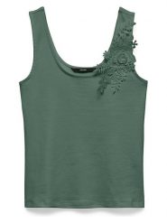 Vero Moda Top w kolorze zielonym rozmiar: M. Zielone topy Vero Moda, m, bez wzorów, z bawełny, bez kołnierzyka, bez ramiączek. Za 76.04 zł.