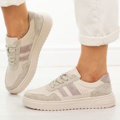 Beżowe skórzane półbuty damskie Cambell 40343. Brązowe obuwie sportowe Cambell, na jesień, z dresówki, bez zapięcia. W wyprzedaży za 192.72 zł.