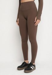 Brązowe Legginsy z Wysokim Stanem i Przeszyciem Aletila. Brązowe legginsy Born2be, m, bez wzorów, z jeansu, z podwyższonym stanem. Za 59.99 zł.