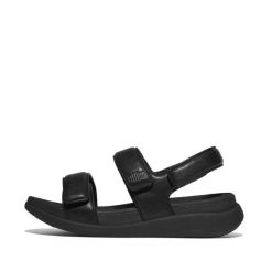 Klapki na koturnie z regulowanym paskiem na plecach damskie FitFlop F-Mode Go. Czarne klapki FIT FLOP, bez wzorów, bez obcasa, na koturnie. Za 489.50 zł.