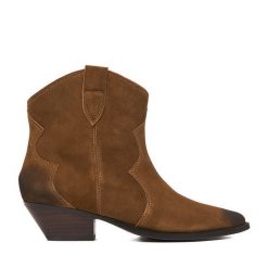 Kowbojki Badura. Brązowe botki Badura, bez wzorów, bez obcasa, na słupku, bez zapięcia. Za 379.99 zł.
