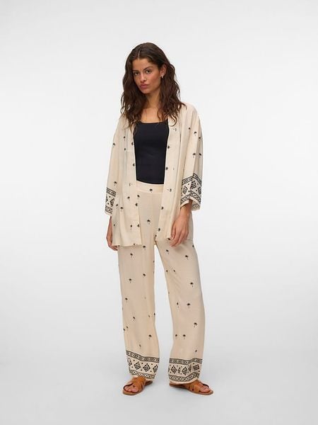 Vero Moda Spodnie w kolorze kremowo-czarnym rozmiar: L. Brązowe spodnie materiałowe Vero Moda, l, bez wzorów, z materiału, z podwyższonym stanem. Za 149.95 zł.