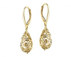 Kolczyki z żółtego złota z diamentami - koniczyny - 0,02 ct - próba 585. Żółte kolczyki Apart, z diamentem, złote. Za 3,990.00 zł.
