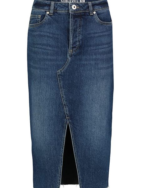 Sublevel Spódnica dżinsowa w kolorze granatowym rozmiar: XL. Niebieskie spódnice Sublevel, na co dzień, xl, z aplikacjami, ze skóry, klasyczne, midi, proste. Za 117.17 zł.