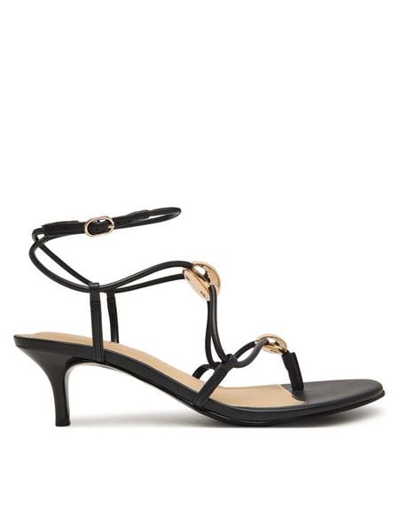 Guess Sandały 182983 Czarny. Czarne sandały Guess, z aplikacjami, ze skóry, bez obcasa, na szpilce, bez zapięcia. Za 444.99 zł.
