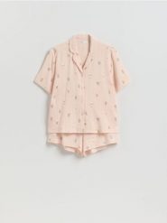 Dwuczęściowa piżama muślinowa - brzoskwiniowy. Pomarańczowe piżamy Reserved, bez wzorów, z bawełny, bez ramiączek. Za 129.99 zł.