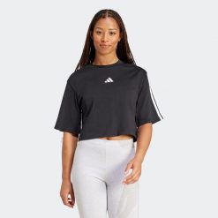 Koszulka z krótkim rękawem damska ADIDAS Gym & Pilates. Bluzki Adidas, l, bez wzorów, z bawełny, sportowe, bez kołnierzyka, bez ramiączek. W wyprzedaży za 69.99 zł.