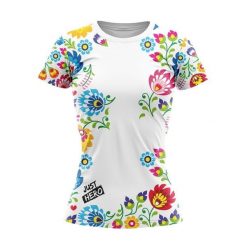 Koszulka do biegania damska Biały Folk krótki rękaw. Białe bluzki JUST HERO, bez wzorów, sportowe, bez kołnierzyka, bez ramiączek. Za 99.00 zł.