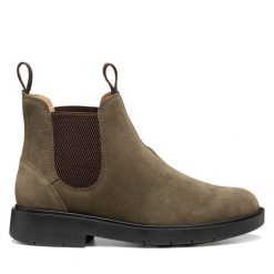 Sztyblety Geox. Zielone botki Geox, bez wzorów, bez obcasa, na płaskiej podeszwie, bez zapięcia. Za 639.99 zł.