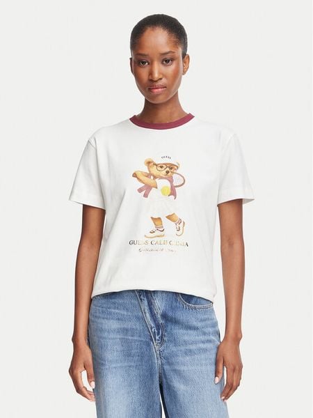 Guess T-Shirt V6BI14 K6742 Biały Regular Fit. Białe t-shirty Guess, l, z aplikacjami, z bawełny, bez kołnierzyka, bez ramiączek. Za 174.99 zł.