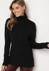 Czarny Casualowy Golf z Bawełną z Prążkowanej Dzianiny Tinathra. Czarne golfy Born2be, z aplikacjami, z bawełny, bez ramiączek. Za 74.99 zł.
