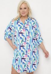 Niebieska Koszula o Dłuższym Kroju z Długim Rękawem Akirala. Niebieskie koszule Born2be, xxl, bez wzorów, bez kołnierzyka, bez ramiączek. Za 49.99 zł.