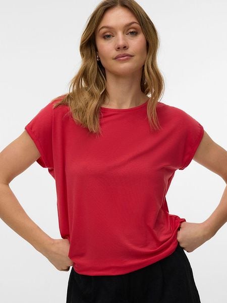 Vero Moda Koszulka w kolorze czerwonym rozmiar: L. Czerwone bluzki Vero Moda, l, bez wzorów, bez kołnierzyka, bez ramiączek. Za 59.95 zł.