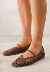 Brązowe Ażurowe Balerinki z Imitacji Plecionki z Paskiem Naeraea. Brązowe baleriny Born2be, w ażurowe wzory, bez obcasa. Za 99.99 zł.
