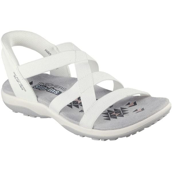 Sandały SKECHERS REGGAE SLIM STRETCH FLEX Biały. Białe sandały Skechers, bez wzorów, z materiału, bez obcasa, bez zapięcia. Za 390.00 zł.