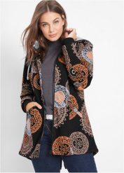 Parka bawełniana z nadrukiem i kapturem. Czarne parki bonprix, z bawełny. Za 249.99 zł.