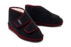 SCHAWOS 370016-9 anthrazit/bordeaux, kapcie damskie. Szare obuwie domowe Schawos, bez wzorów, z wełny, bez zapięcia. Za 254.90 zł.