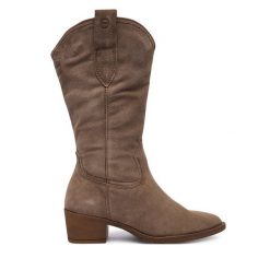 Kowbojki Tamaris. Brązowe kozaki Tamaris, bez obcasa, na słupku, bez zapięcia. Za 649.99 zł.