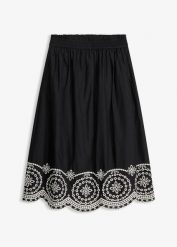 Spódnica midi z ażurowym haftem, z czystej bawełny. Czarne spódnice bonprix, w ażurowe wzory, z bawełny, midi. Za 189.99 zł.