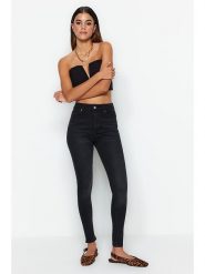 Trendyol Dżinsy - Skinny fit - w kolorze czarnym rozmiar: 42. Czarne jeansy Trendyol, bez wzorów, z podwyższonym stanem. Za 123.25 zł.