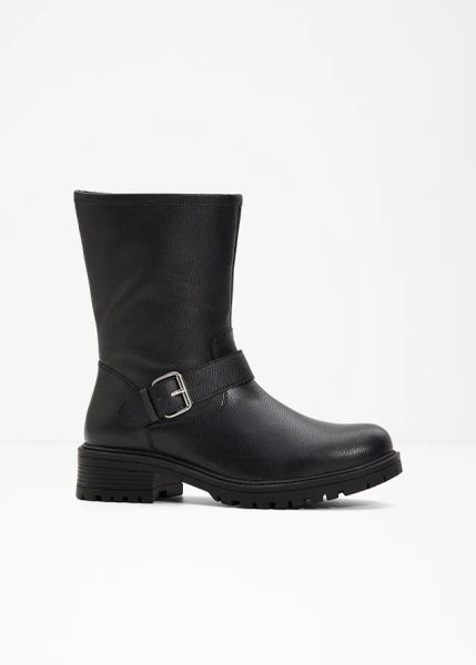 Kozaki. Czarne kozaki bonprix, na zimę, bez obcasa, bez zapięcia. Za 149.99 zł.
