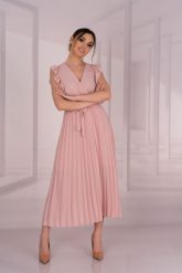 Elegancka Plisowana Sukienka z Kopertowym Dekoltem - Różowa. Czerwone sukienki Merribel, s, bez wzorów, z elastanu, eleganckie, bez kołnierzyka, bez ramiączek, kopertowe. Za 129.90 zł.