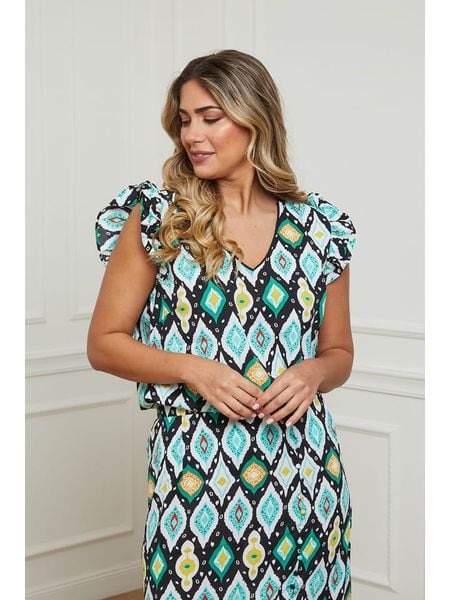 Plus Size Company Bluzka "Gordy" w kolorze czarno-turkusowym rozmiar: 42. Czarne bluzki Plus Size Company, plus size, bez wzorów, klasyczne, bez kołnierzyka, plus size, bez ramiączek. Za 56.79 zł.