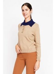 William de Faye Sweter w kolorze karmelowo-niebieskim rozmiar: 36. Brązowe swetry William de Faye, bez wzorów, bez ramiączek. Za 104.99 zł.