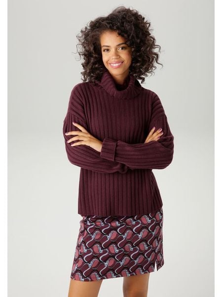 Aniston Golf w kolorze bordowym rozmiar: 38. Czerwone golfy Aniston, bez wzorów, ze splotem, bez ramiączek. Za 60.73 zł.