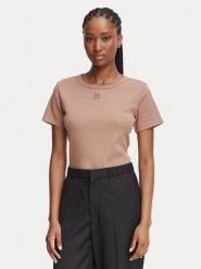HUGO T-Shirt Deloris 50512002 Khaki Regular Fit. Brązowe t-shirty Hugo, l, bez wzorów, z bawełny, bez kołnierzyka, bez ramiączek. Za 194.99 zł.