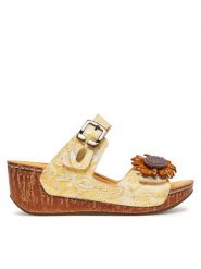 Laura Vita Klapki Dino 31 Żółty. Żółte klapki Laura Vita, bez wzorów, ze skóry, bez obcasa. Za 269.99 zł.