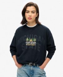 Superdry Bluza damska Travel Souvenir Loose Crew 100% bawełna. Niebieskie bluzy Superdry, uniwersalny, bez wzorów, z bawełny, bez kaptura. Za 301.15 zł.