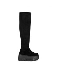 Badura Kozaki CASI-01W2-002 Czarny. Czarne kozaki Badura, ze skóry, bez obcasa, na koturnie, bez zapięcia. Za 449.99 zł.