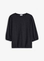 Tunika w strukturalny wzór. Czerwone tuniki bonprix, bez wzorów, eleganckie, bez kołnierzyka, bez ramiączek. Za 59.99 zł.